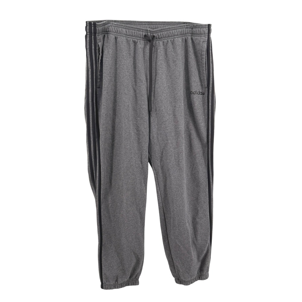 Adidas Sweatpants Mens 2XL Pre-Owned Joggers Gray 3-Stripe Fleece Drawstring